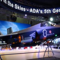 India’s AMCA 5th-generation stealth fighter jet model at defense exhibition