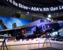 India’s AMCA 5th-generation stealth fighter jet model at defense exhibition
